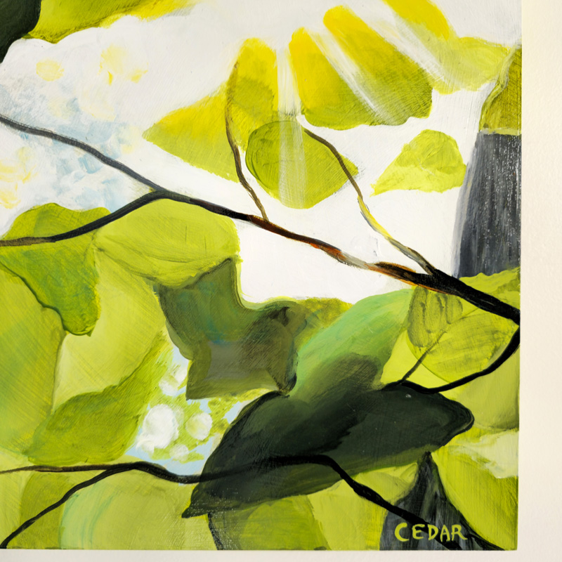 Close-up detail: Painting of Leaves and tree branches
