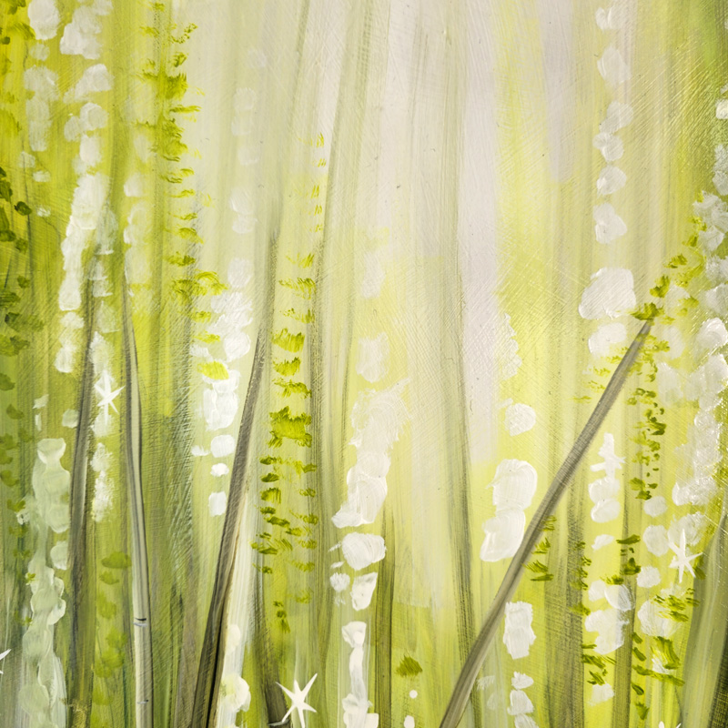 Close-up detail of painting of Hawaiian bamboo forest