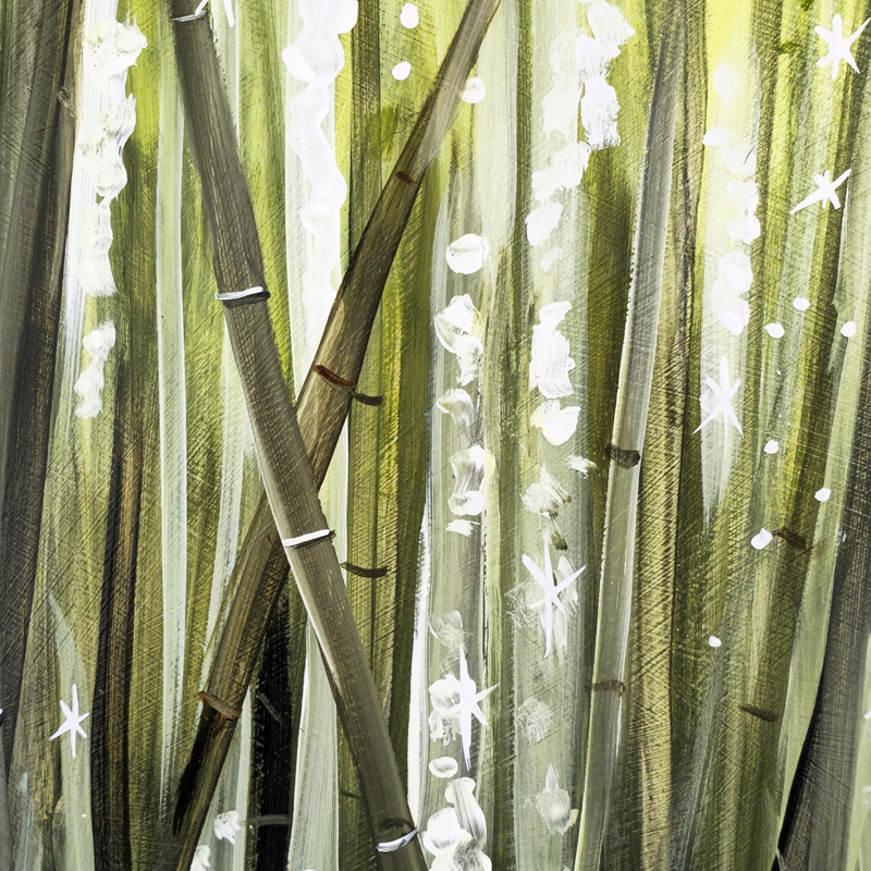 Close-up detail of painting of Hawaiian bamboo forest