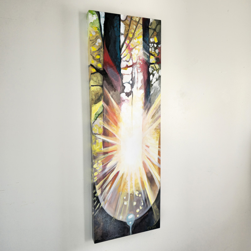 Forest and sun painting titled Light Scatter