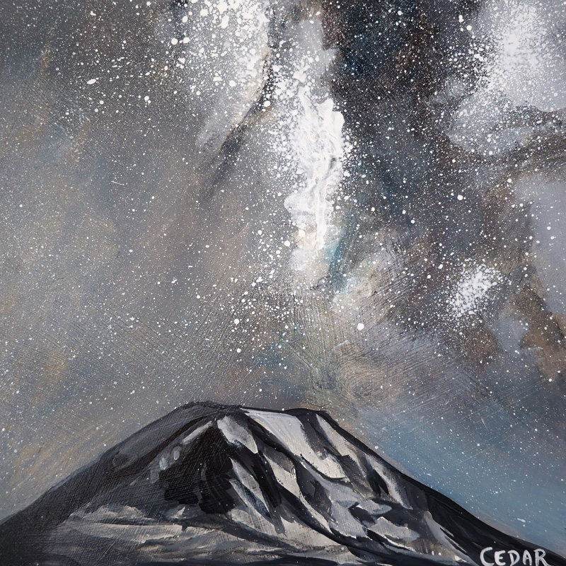 Close-up detail of painting: Milky Way Over Mt. Adams