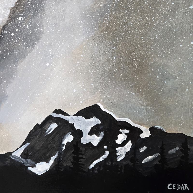 Close-up detail of painting: Milky Way Over Mt. Baker