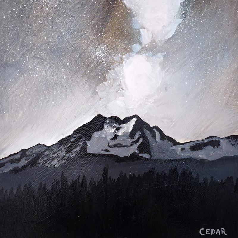 Close-up detail of painting: Milky Way Over Mt. Olympus