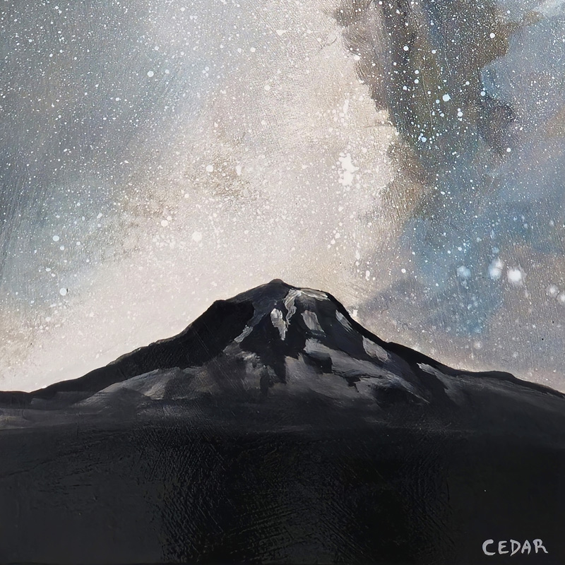 Close-up detail of painting: Milky Way Over Mt. Rainier