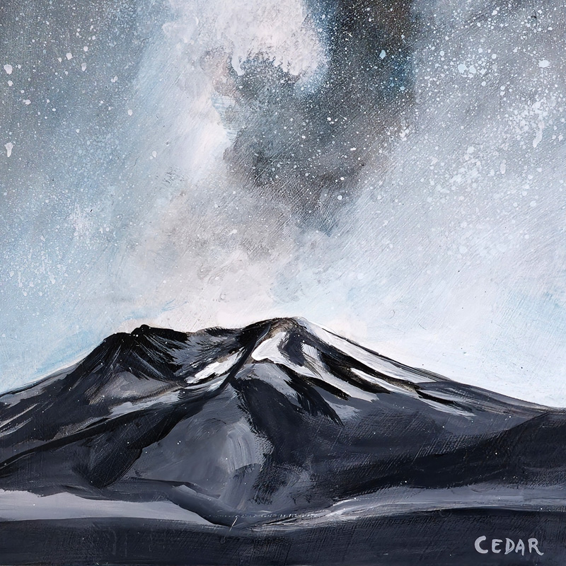 Close-up detail of painting: Milky Way Over Mt. St. Helens