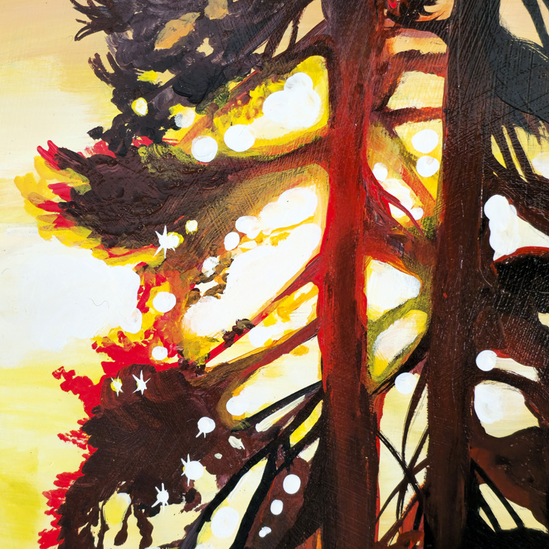 Closeup detail of Cedar Lee painting Mt. Tabor Sunset