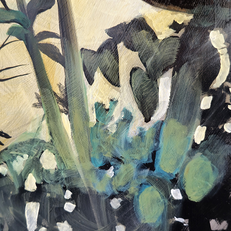 Closeup detail of jungle leaves in Cedar Lee painting