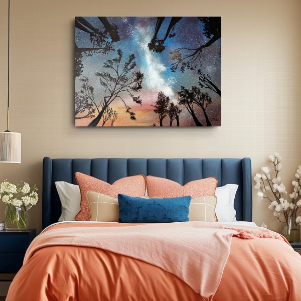 Beneath Cosmic Light Milky Way and Trees Art Print