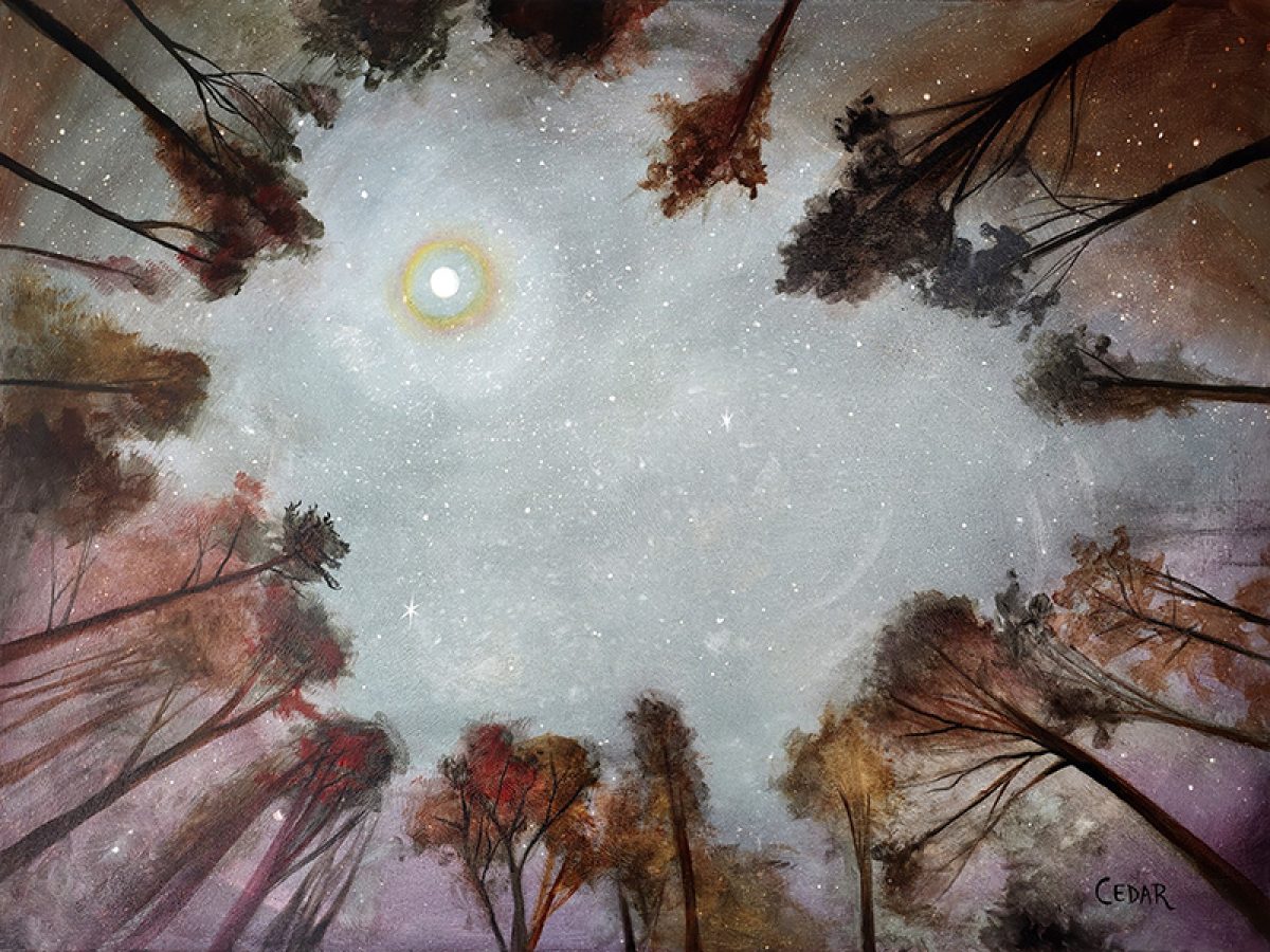 Moonrise | Romantic Painting of Autumn Trees and a Full Moon - Art