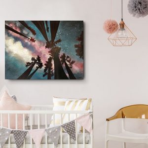 Pink Galaxy Redwood Night Milky Way Trees Art Print