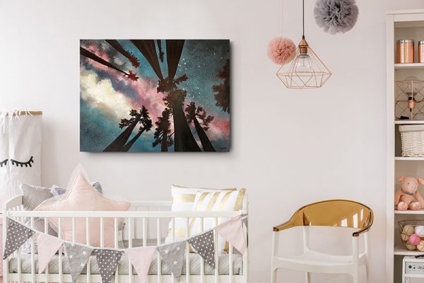 Pink Galaxy Redwood Night Milky Way Trees Art Print
