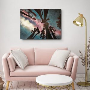 Pink Galaxy Redwood Night Painting by Cedar Lee