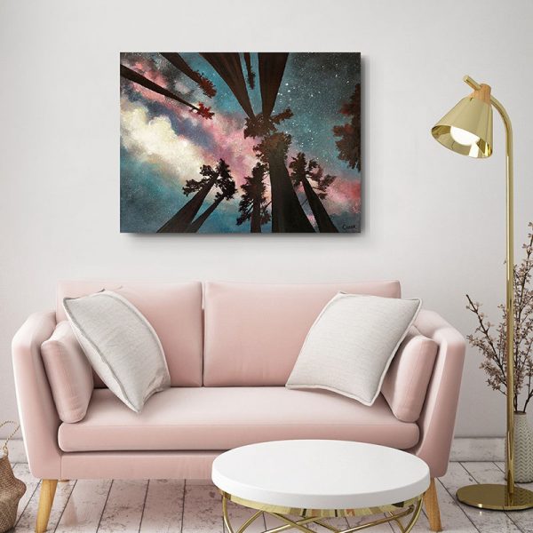 Pink Galaxy Redwood Night Painting by Cedar Lee