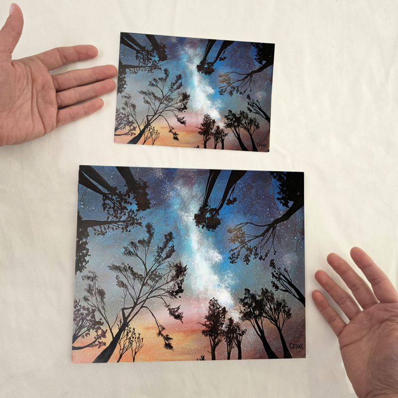 Beneath Cosmic Light Art Print Size Comparison