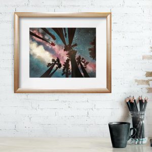 Pink Galaxy Redwood Night Art Print