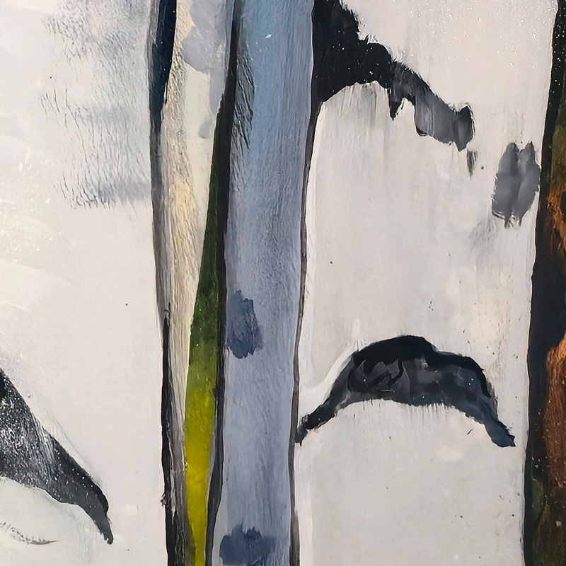 Closeup detail Birch Forest Sunbeams