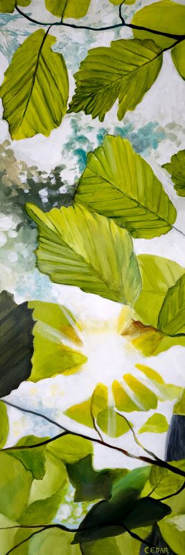 Alder Leaves. 36" x 12", Acrylic on Wood, © 2024 Cedar Lee