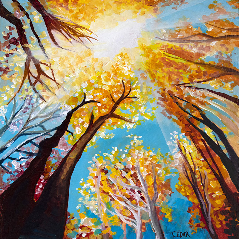 Autumn Light. 16" x 16", Acrylic on Wood, © 2021 Cedar Lee