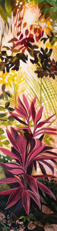 Jungle in Pink. 48" x 12", Acrylic on Wood, © 2025 Cedar Lee