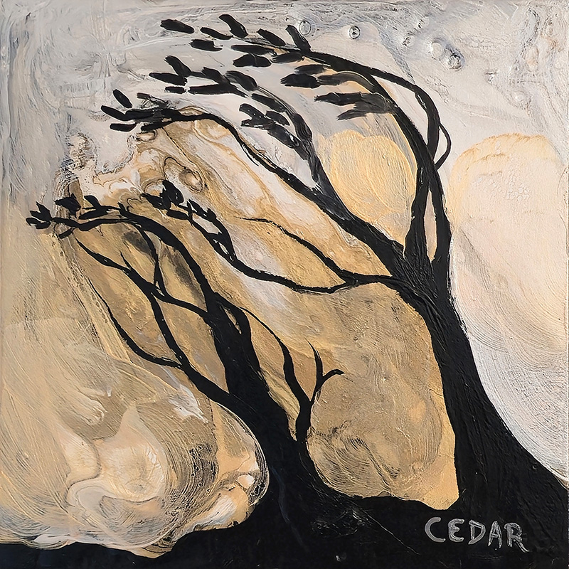 Metallic Trees 4. 6" x 6", Acrylic on Wood, © 2025 Cedar Lee