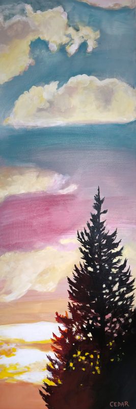 Neighborhood Sky. 36" x 12", Acrylic on Wood, © 2024 Cedar Lee
