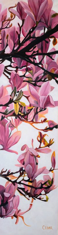 Sun Through Magnolias. 48" x 12", Acrylic on Wood, © 2025 Cedar Lee