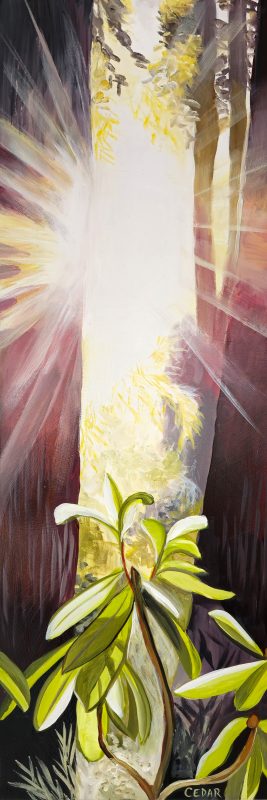Wild Rhododendron 2. 36" x 12", Acrylic on Wood, © 2024 Cedar Lee