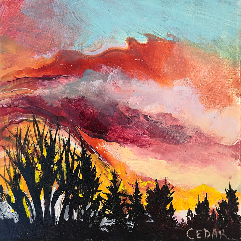 Wild Sunset. 6" x 6", Acrylic on Wood, © 2025 Cedar Lee