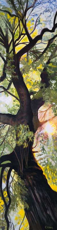 Winding Upwards. 48" x 12", Acrylic on Wood, © 2025 Cedar Lee