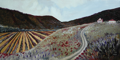 Farmland in Bloom. 18" x 36", Oil on Canvas, © 2007 Cedar Lee
