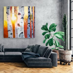 Birches at Sunset Painting