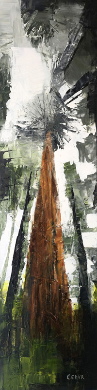 Tower in the Gray. 48" x 12", Acrylic on Wood, © 2026 Cedar Lee